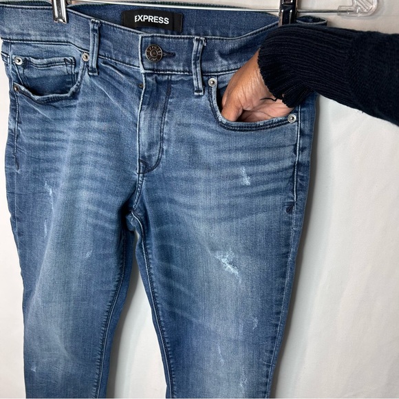 Express Women’s MidRise REPREVE Ankle Legging Dark Washed Jean Blue Size 6R - Picture 6 of 16